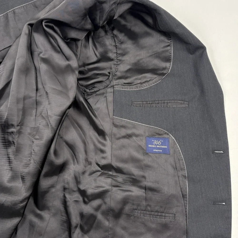 Brooks Brothers Sport Coat 46 Long 100% Lambswool Charcoal Herringbone